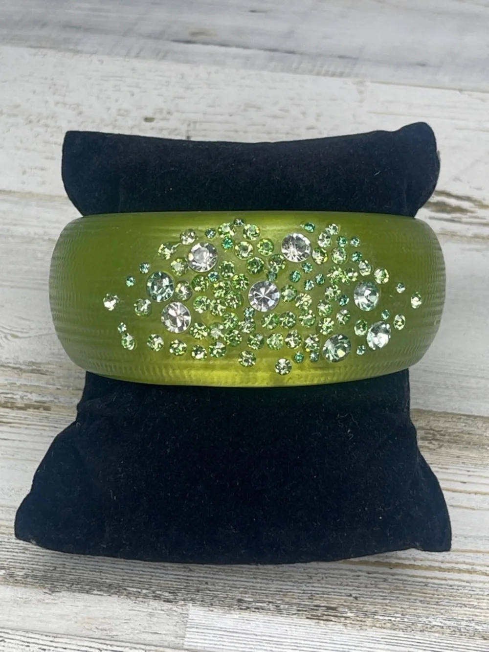 Textured Green Lucite Crystal Embellished Chunky Statement Bangle